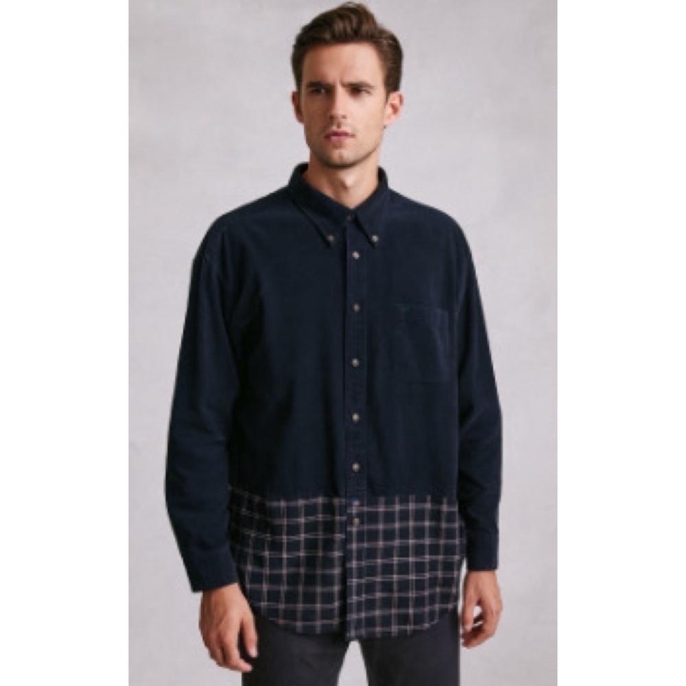 Vintage Tommy Hilfiger Y2K Mix Media Cord Plaid Preppy Academia Button Shirt XL
